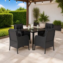 Garden Dining Set 5 Piece Outdoor Furniture Black Poly Rattan Chairs Table