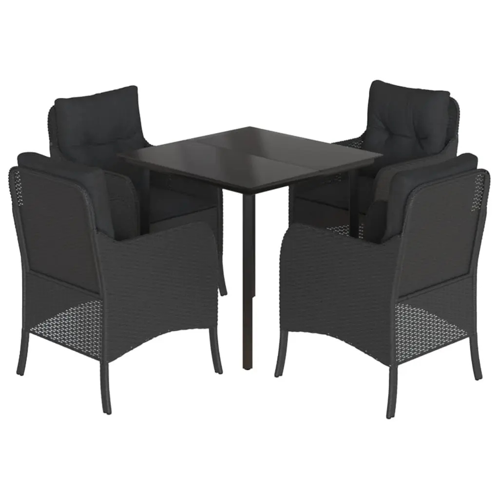 Garden Dining Set 5 Piece Outdoor Furniture Black Poly Rattan Chairs Table