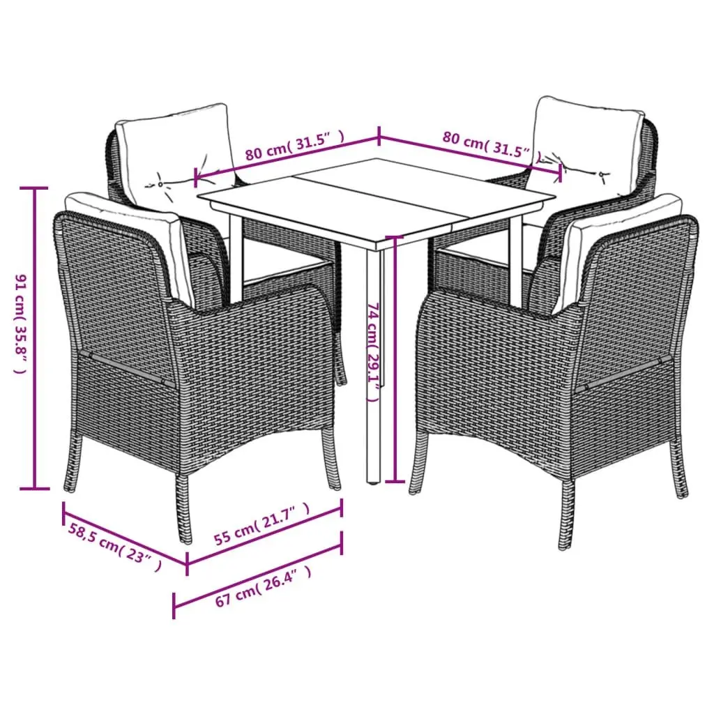 Garden Dining Set 5 Piece Outdoor Furniture Black Poly Rattan Chairs Table