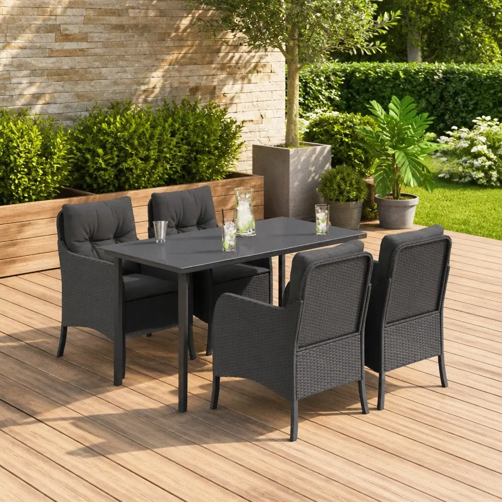 Outdoor Dining Set 5 Piece Garden Furniture Table Chairs with Cushions Black