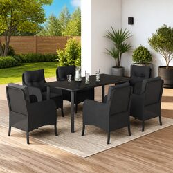 Outdoor Dining Set 7 Piece Garden Furniture Black Poly Rattan with Cushions