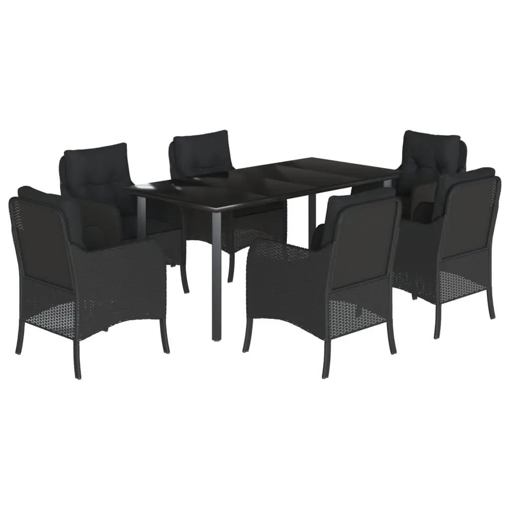Outdoor Dining Set 7 Piece Garden Furniture Black Poly Rattan with Cushions
