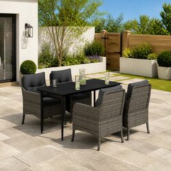 Outdoor Dining Set 5 Piece Garden Furniture Table Chairs Cushions Grey Poly