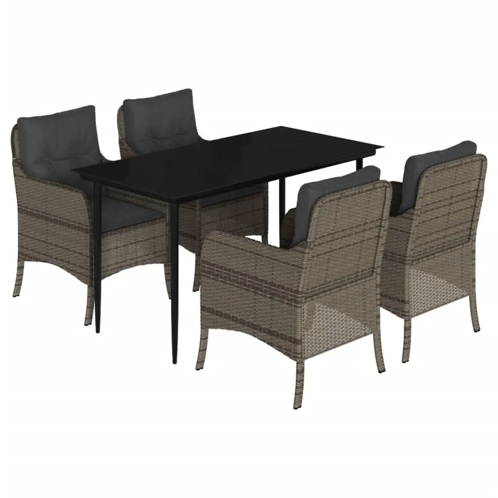 Outdoor Dining Set 5 Piece Garden Furniture Table Chairs Cushions Grey Poly