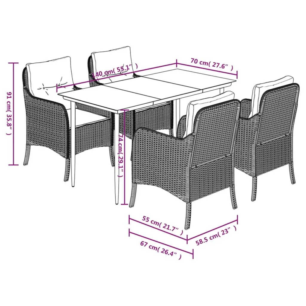 Outdoor Dining Set 5 Piece Garden Furniture Table Chairs Cushions Grey Poly
