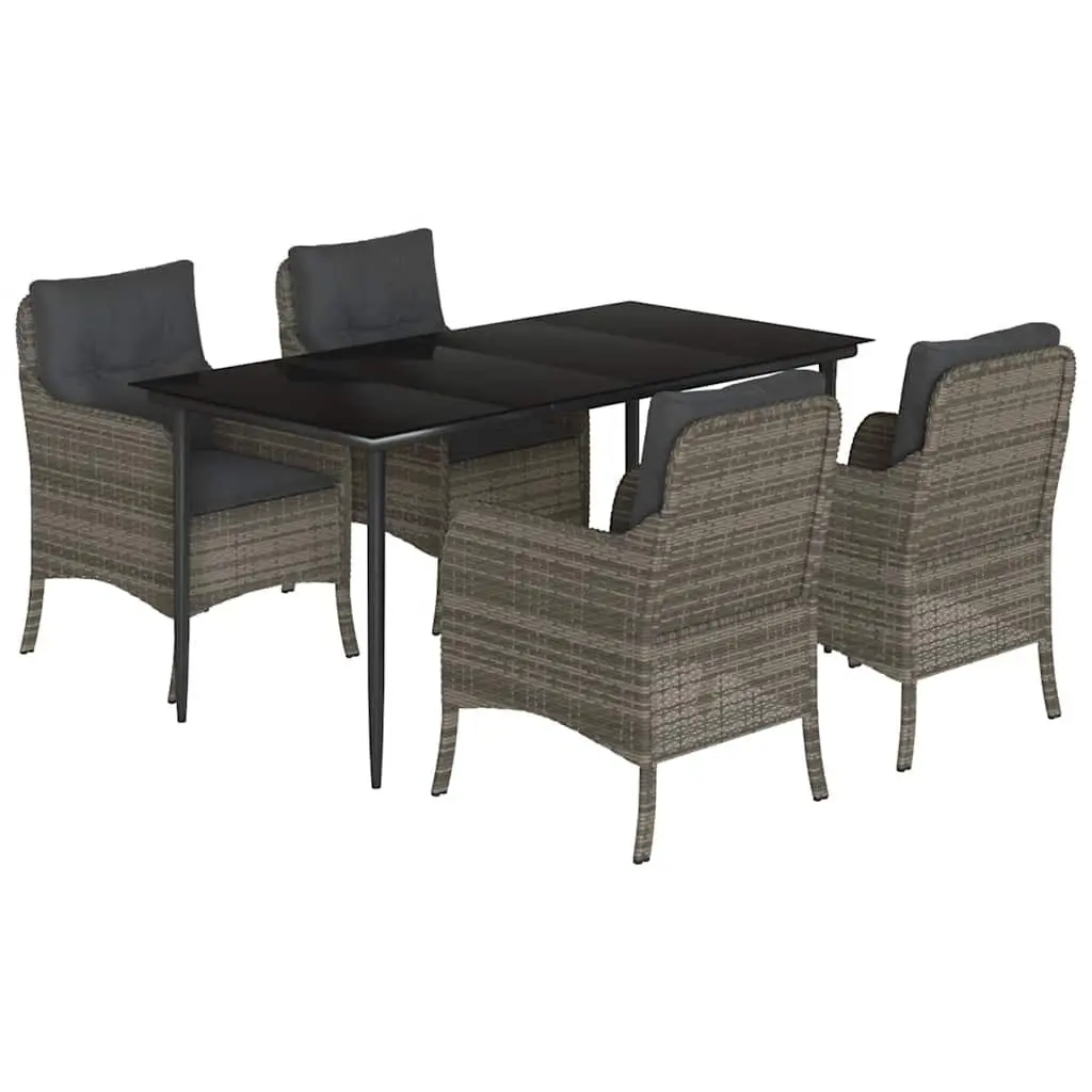 Outdoor Dining Set 5 Piece Garden Furniture Grey Poly Rattan Table Chairs