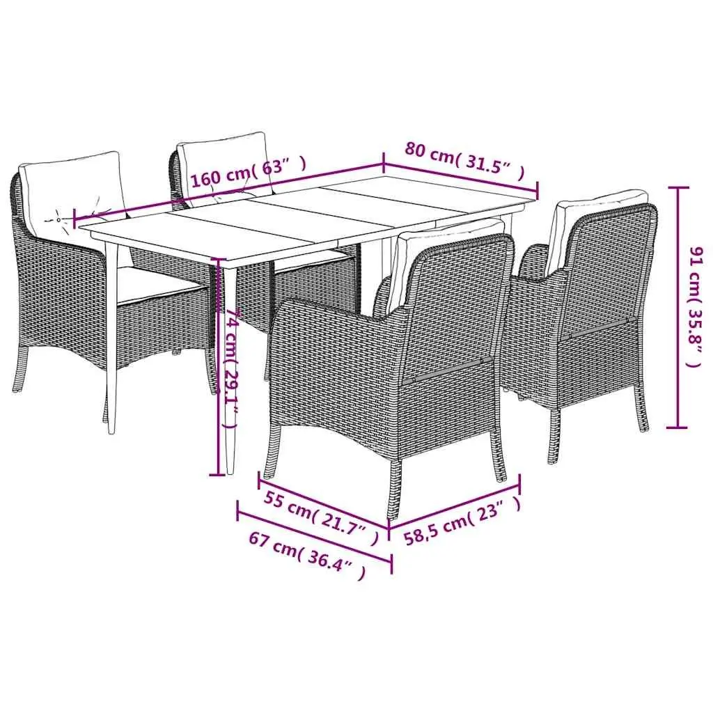 Outdoor Dining Set 5 Piece Garden Furniture Grey Poly Rattan Table Chairs