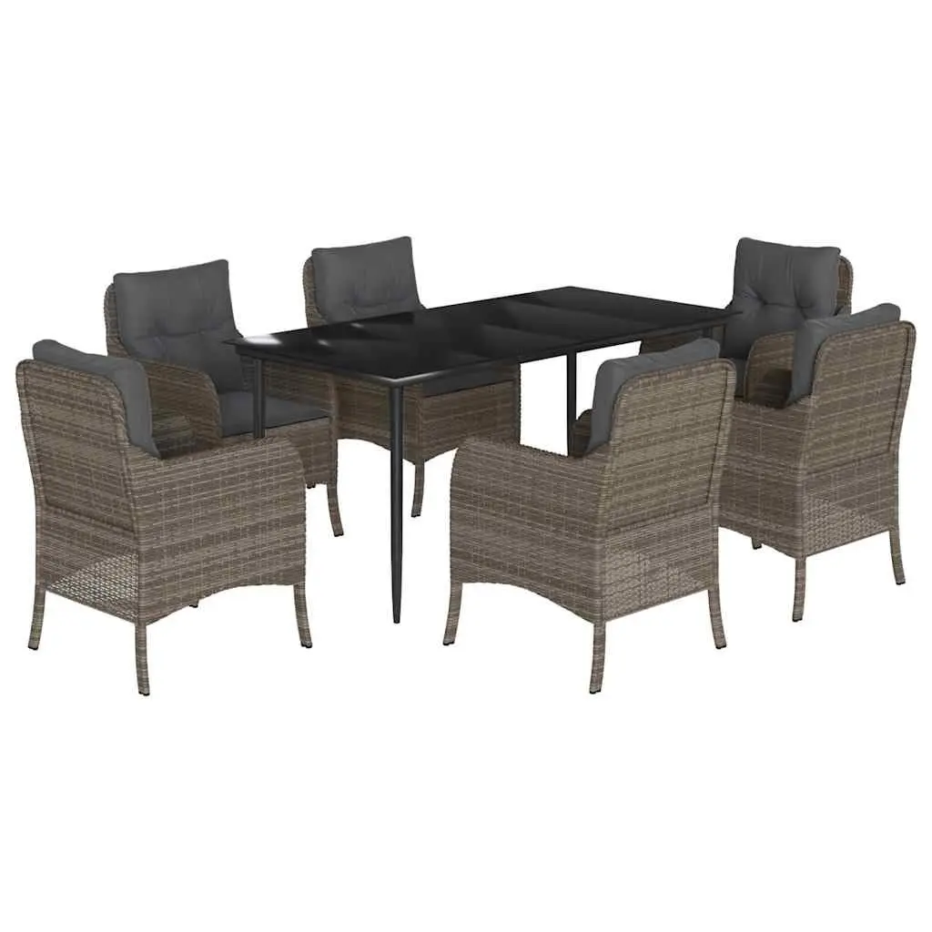 7 Piece Outdoor Dining Set Grey Poly Rattan Cushions Patio Garden Furniture