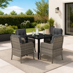 Outdoor Dining Set 5 Piece Garden Furniture with Cushions Grey Poly Rattan