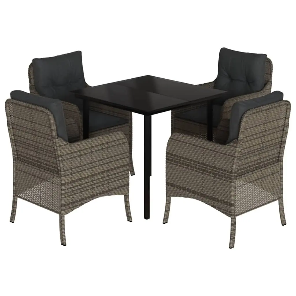 Outdoor Dining Set 5 Piece Garden Furniture with Cushions Grey Poly Rattan