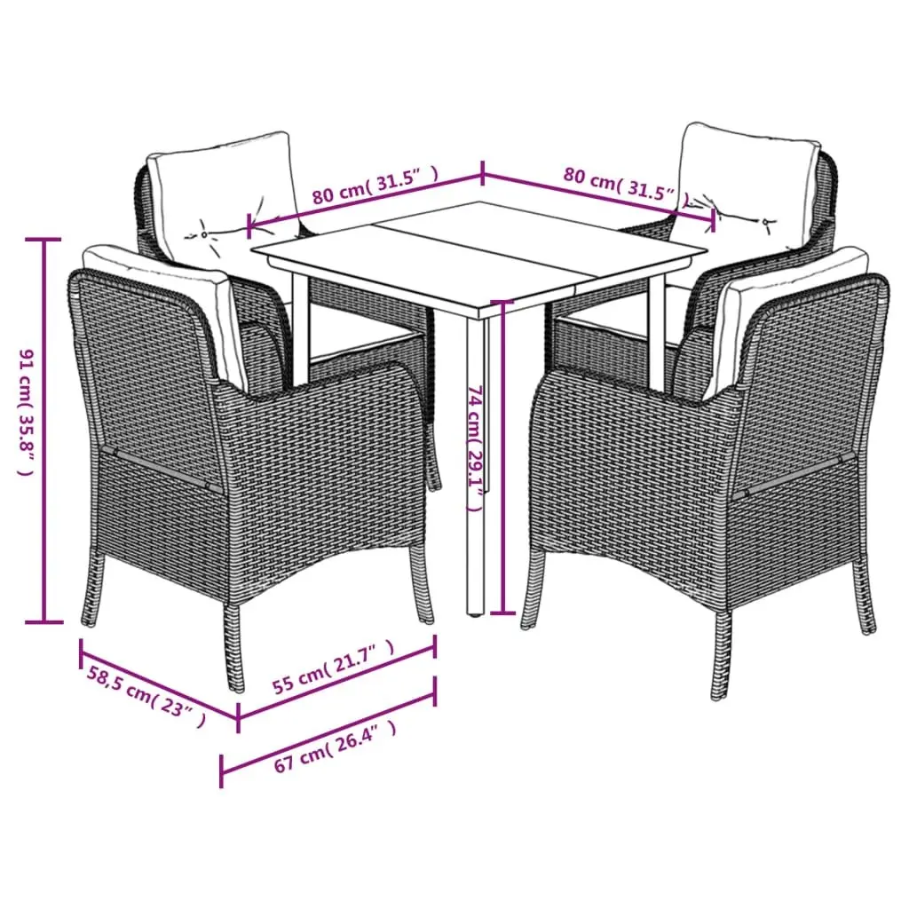 Outdoor Dining Set 5 Piece Garden Furniture with Cushions Grey Poly Rattan