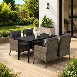Garden Dining Set 5 Piece Outdoor Furniture Table Chairs Cushions Grey Patio