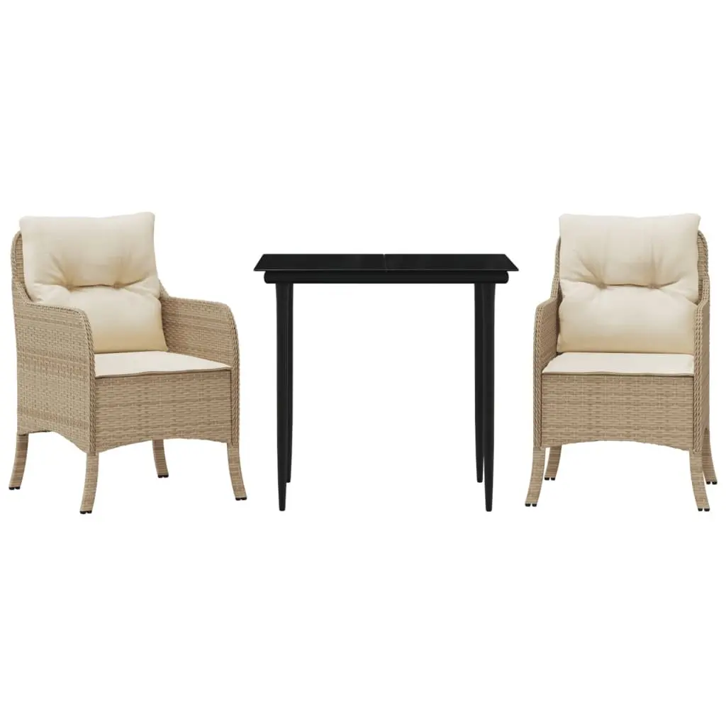 Outdoor Dining Set 3 Piece Garden Furniture Beige Poly Rattan with Cushions