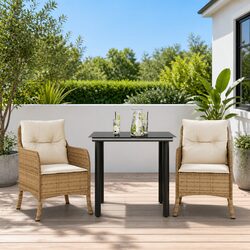 Outdoor Dining Set 3 Piece Garden Furniture with Cushions Beige Poly Rattan