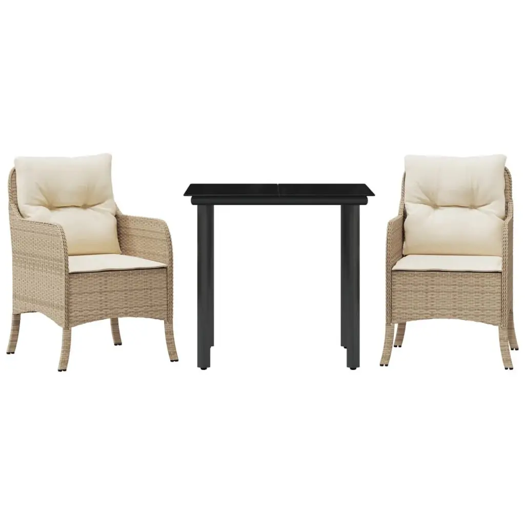 Outdoor Dining Set 3 Piece Garden Furniture with Cushions Beige Poly Rattan