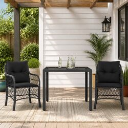 Outdoor Bistro Set 3 Piece Poly Rattan Garden Furniture Black with Cushions