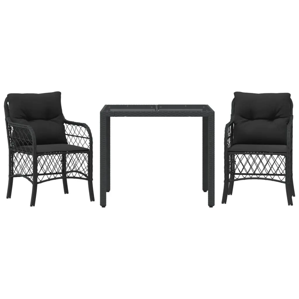 Outdoor Bistro Set 3 Piece Poly Rattan Garden Furniture Black with Cushions