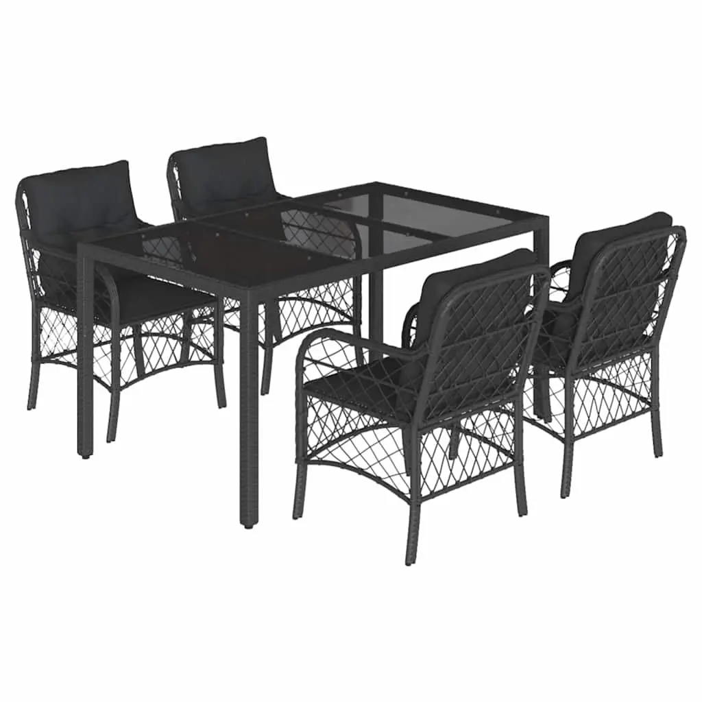 Outdoor Dining Set 5 Piece Garden Furniture Black PE Rattan with Cushions