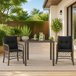 Outdoor Bistro Set 3 Piece Grey Poly Rattan Garden Furniture with Cushions