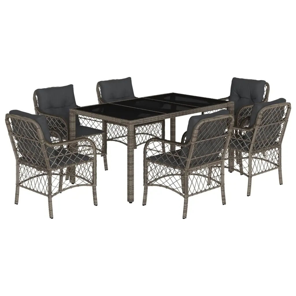 7 Piece Outdoor Dining Set Grey Poly Rattan with Cushions