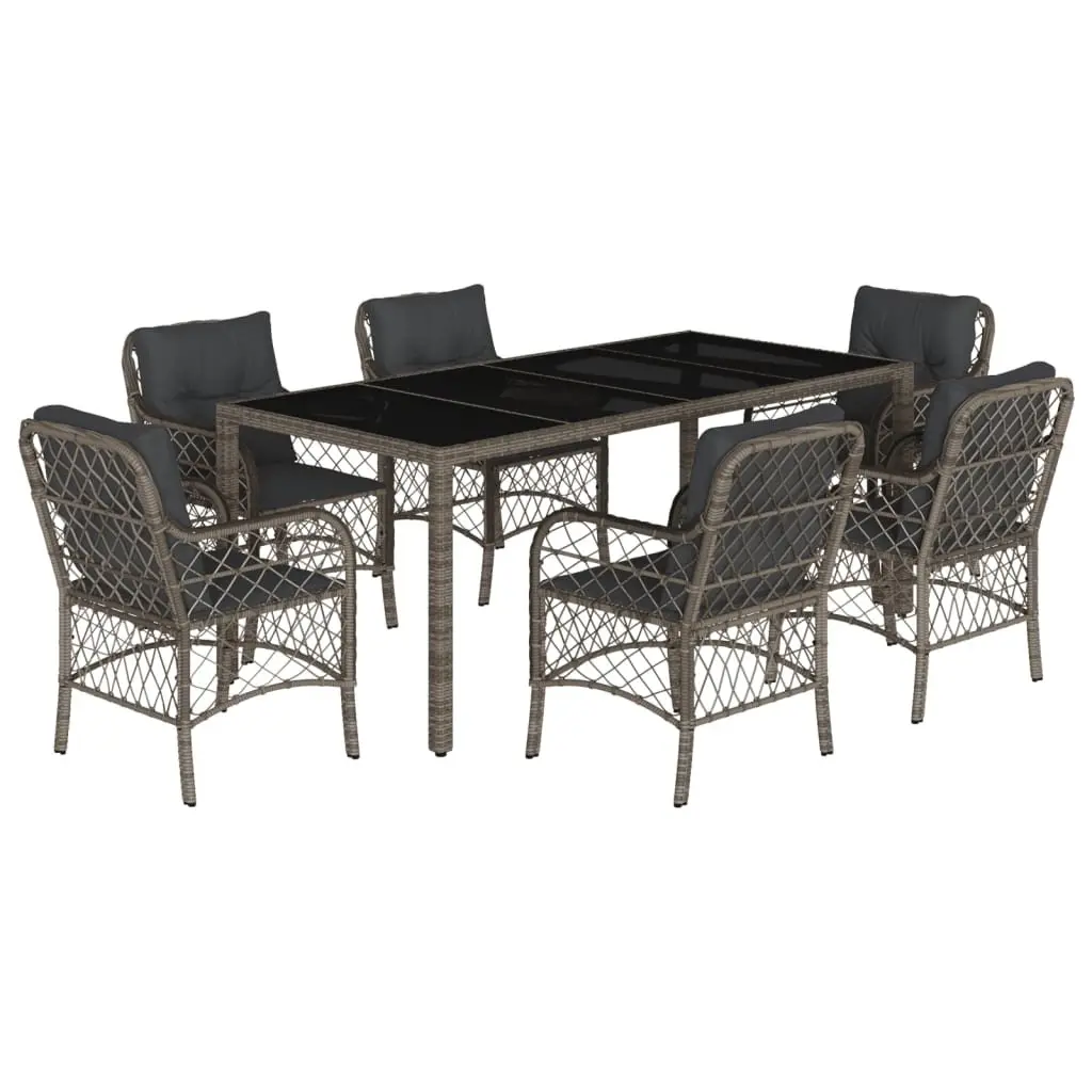 7 Piece Outdoor Dining Set Grey Poly Rattan Table Chairs Garden Patio Furniture