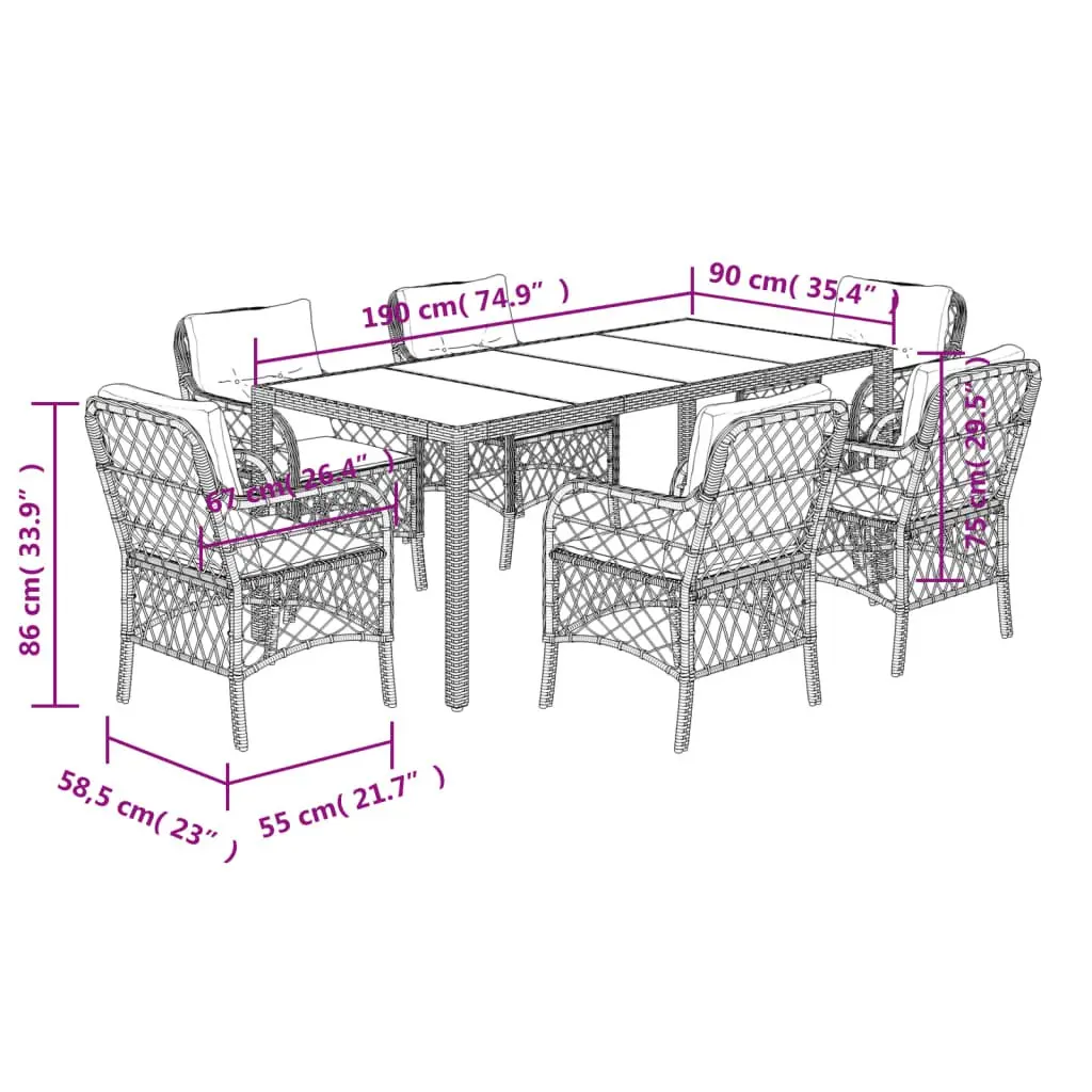 7 Piece Outdoor Dining Set Grey Poly Rattan Table Chairs Garden Patio Furniture