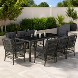 Outdoor Dining Set 9 Piece Garden Furniture Grey Poly Rattan with Cushions