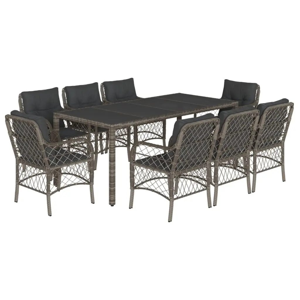 Outdoor Dining Set 9 Piece Garden Furniture Grey Poly Rattan with Cushions