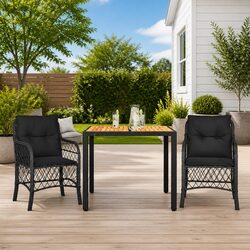 Outdoor Bistro Set 3 Piece Black Poly Rattan Garden Furniture with Cushions