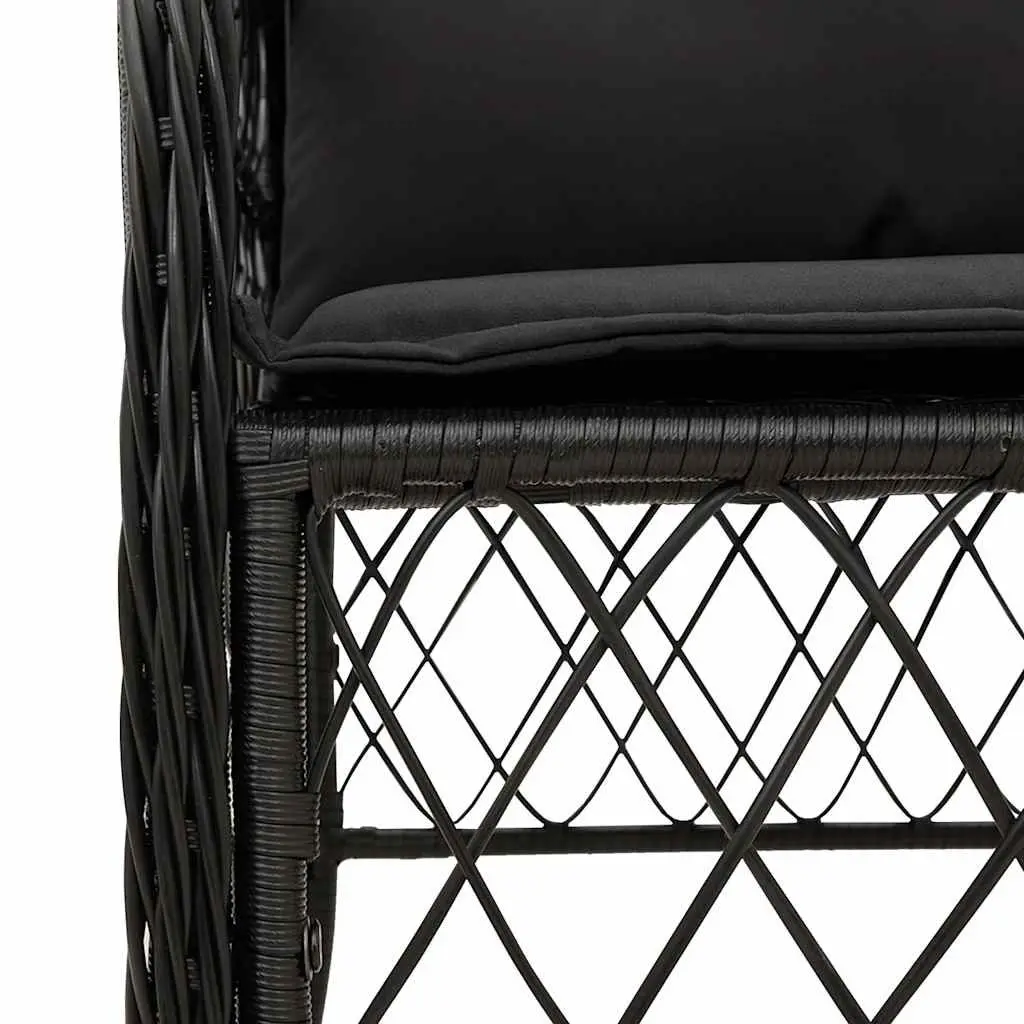 Outdoor Bistro Set 3 Piece Black Poly Rattan Garden Furniture with Cushions