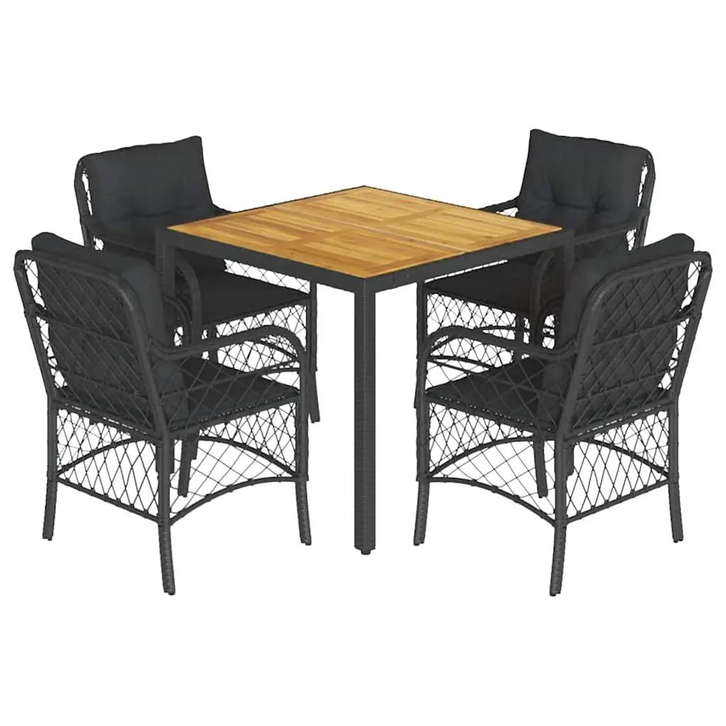 Outdoor Dining Set 5 Piece Black Poly Rattan with Cushions