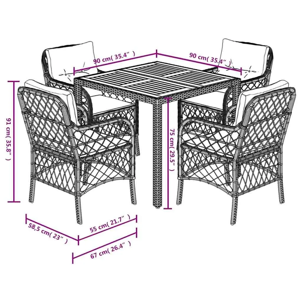 Outdoor Dining Set 5 Piece Black Poly Rattan with Cushions