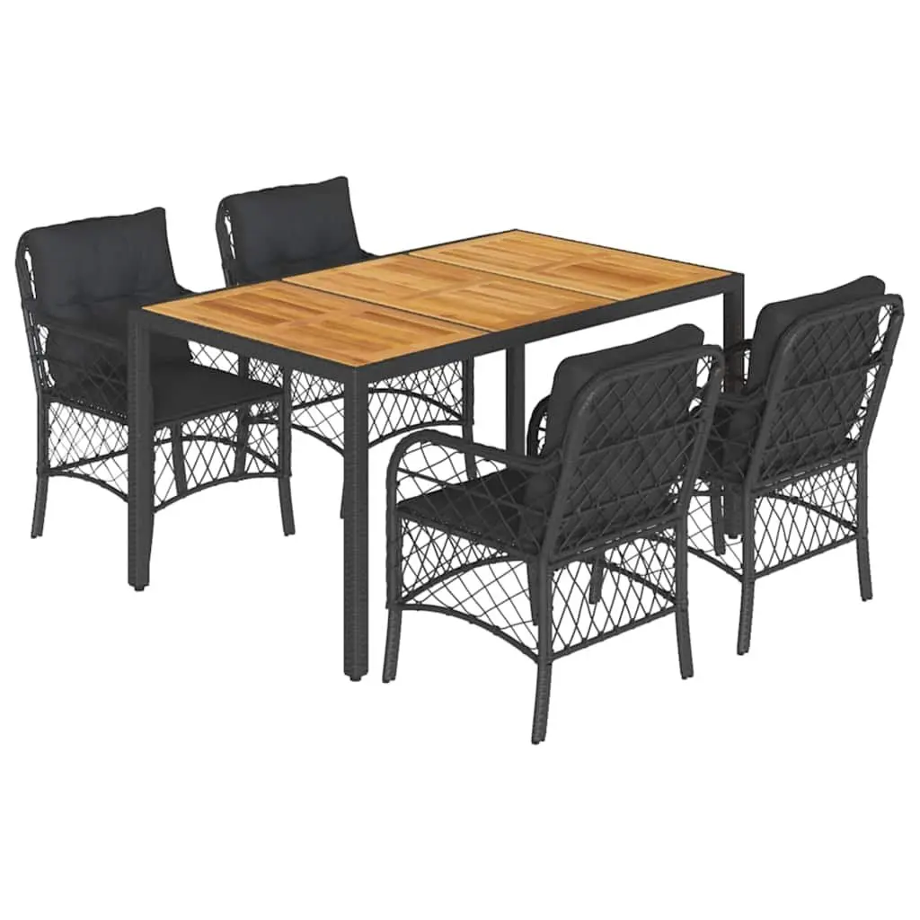 Outdoor Dining Set 5 Piece Garden Furniture Black Poly Rattan Table Chairs