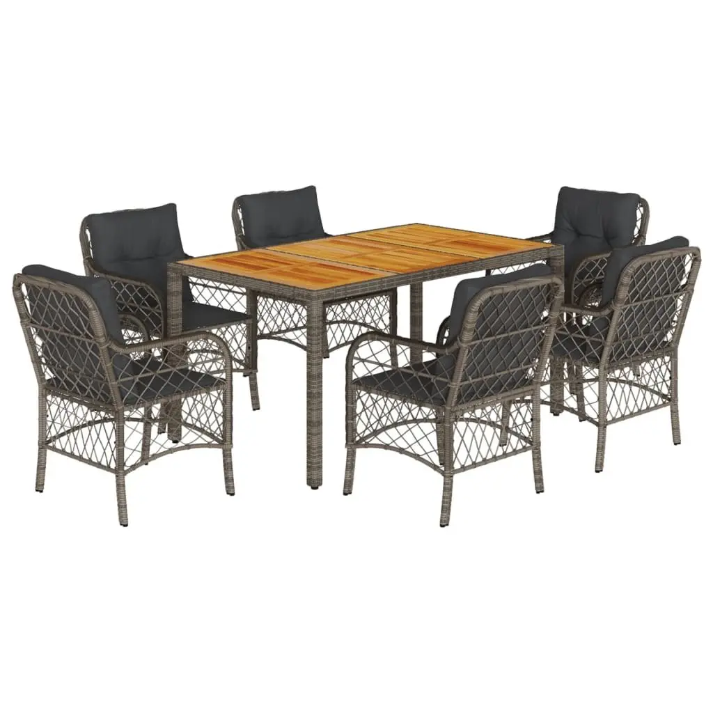 7 Piece Outdoor Dining Set Grey Poly Rattan Garden Furniture with Cushions Patio