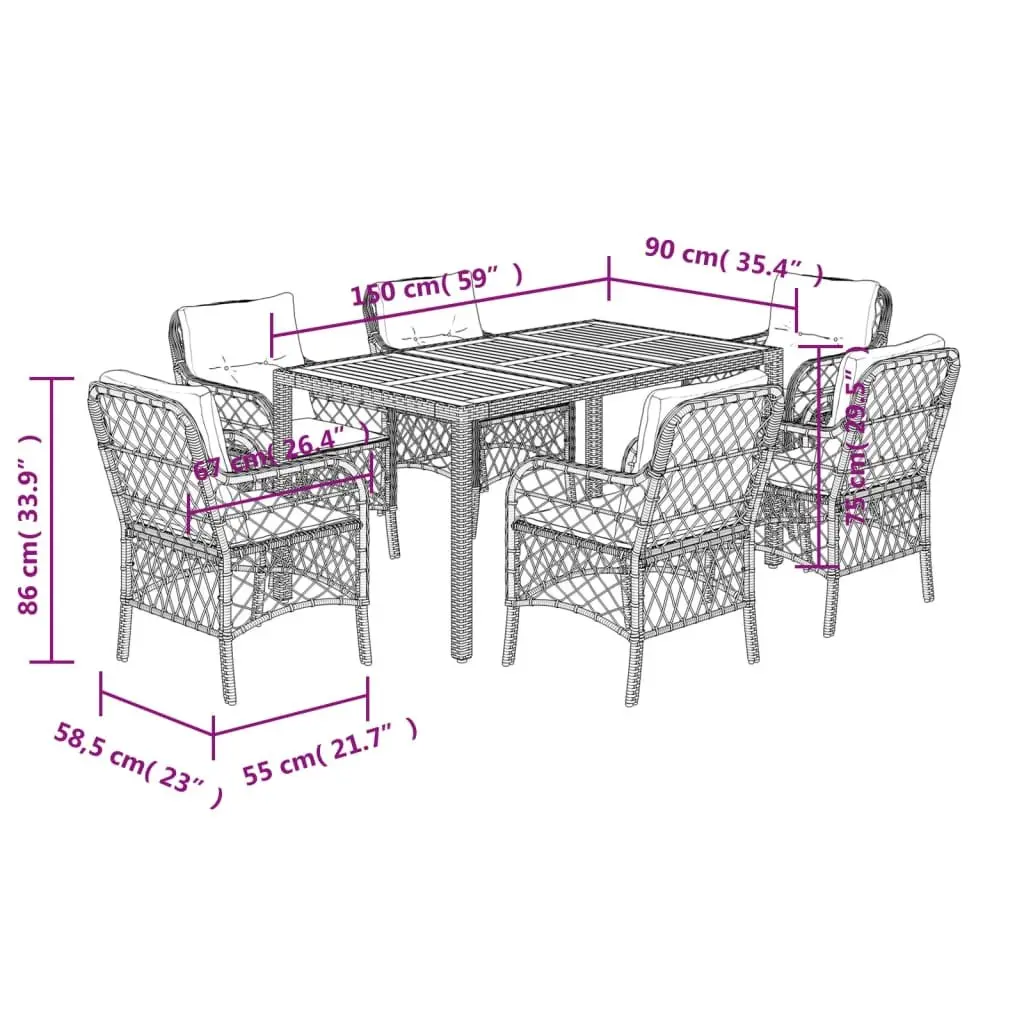 7 Piece Outdoor Dining Set Grey Poly Rattan Garden Furniture with Cushions Patio