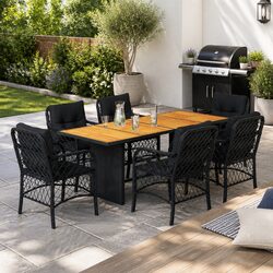 Outdoor Garden Dining Set 7 Piece Black Poly Rattan Patio Furniture with