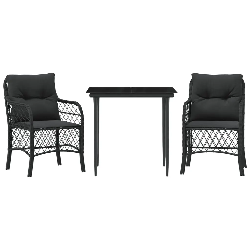 Outdoor Bistro Set 3 Piece Garden Furniture with Cushions Black Poly Rattan