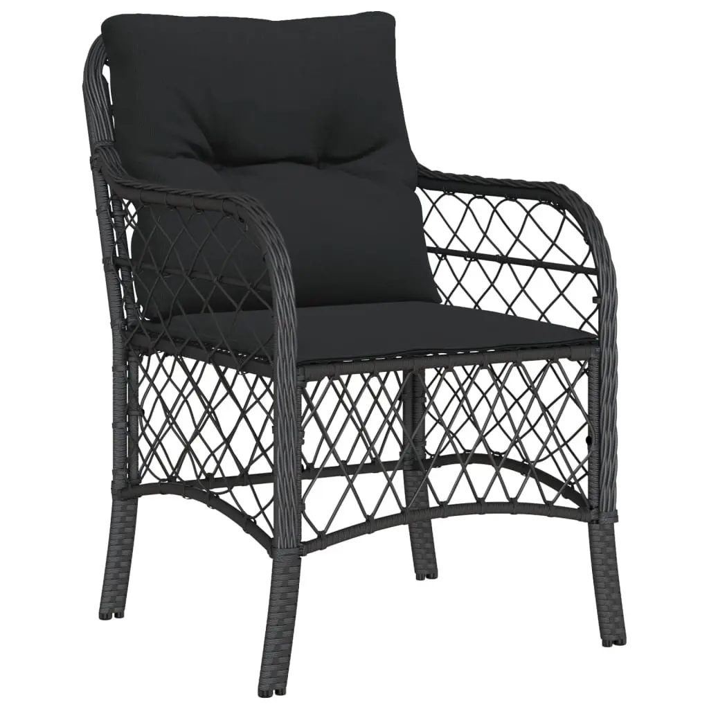 Outdoor Bistro Set 3 Piece Garden Furniture with Cushions Black Poly Rattan