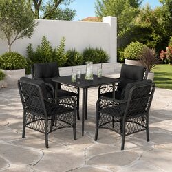 5 Piece Outdoor Dining Set Black PE Rattan Table Chairs Garden Patio Furniture