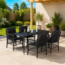 Outdoor Dining Set 5 Piece Garden Furniture Black Poly Rattan with Cushions