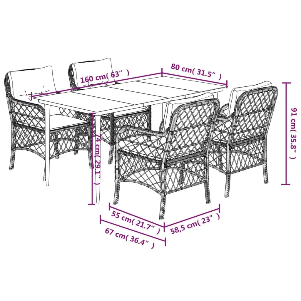 Outdoor Dining Set 5 Piece Garden Furniture Black Poly Rattan with Cushions