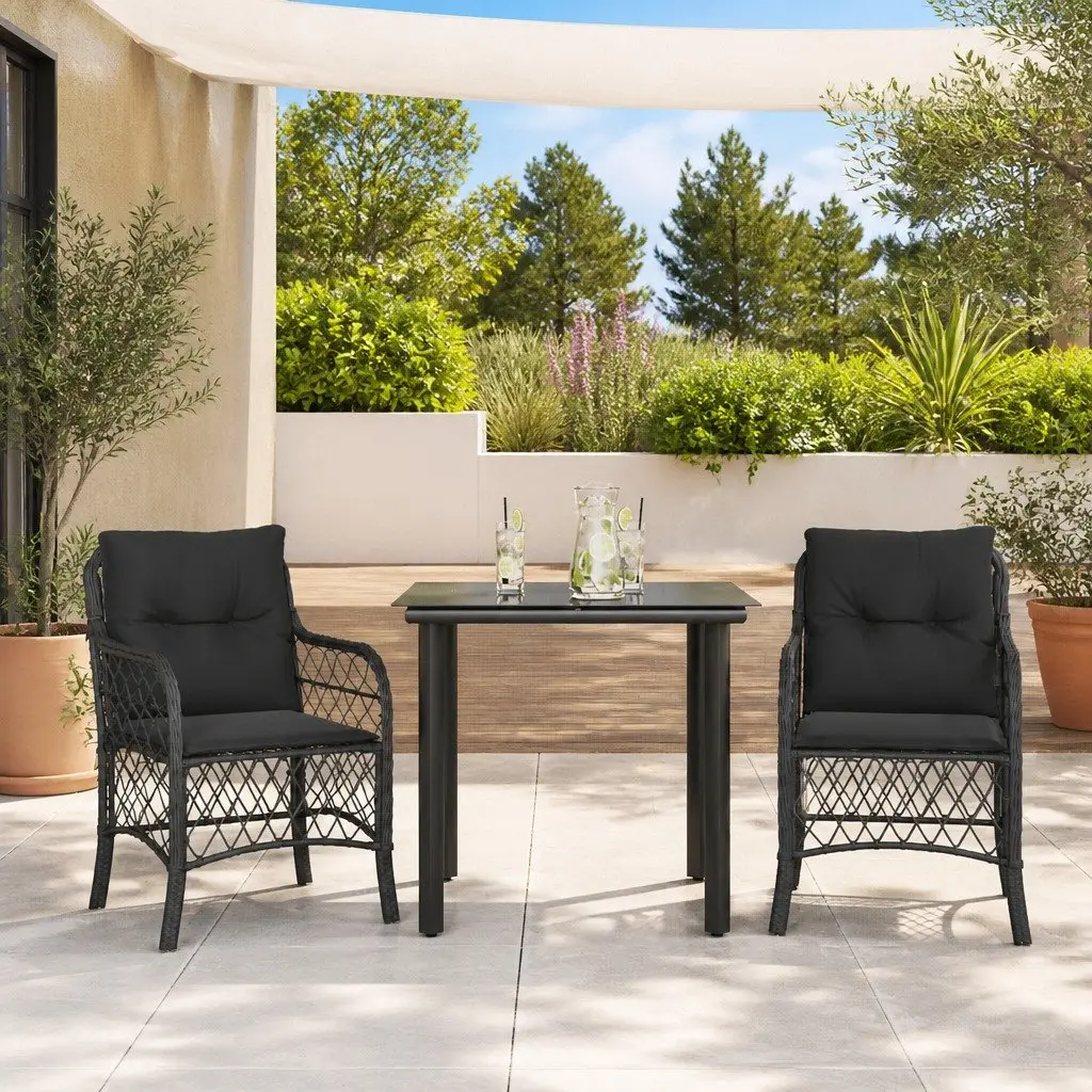 Outdoor Bistro Set 3 Piece Garden Furniture with Cushions Black Poly Rattan