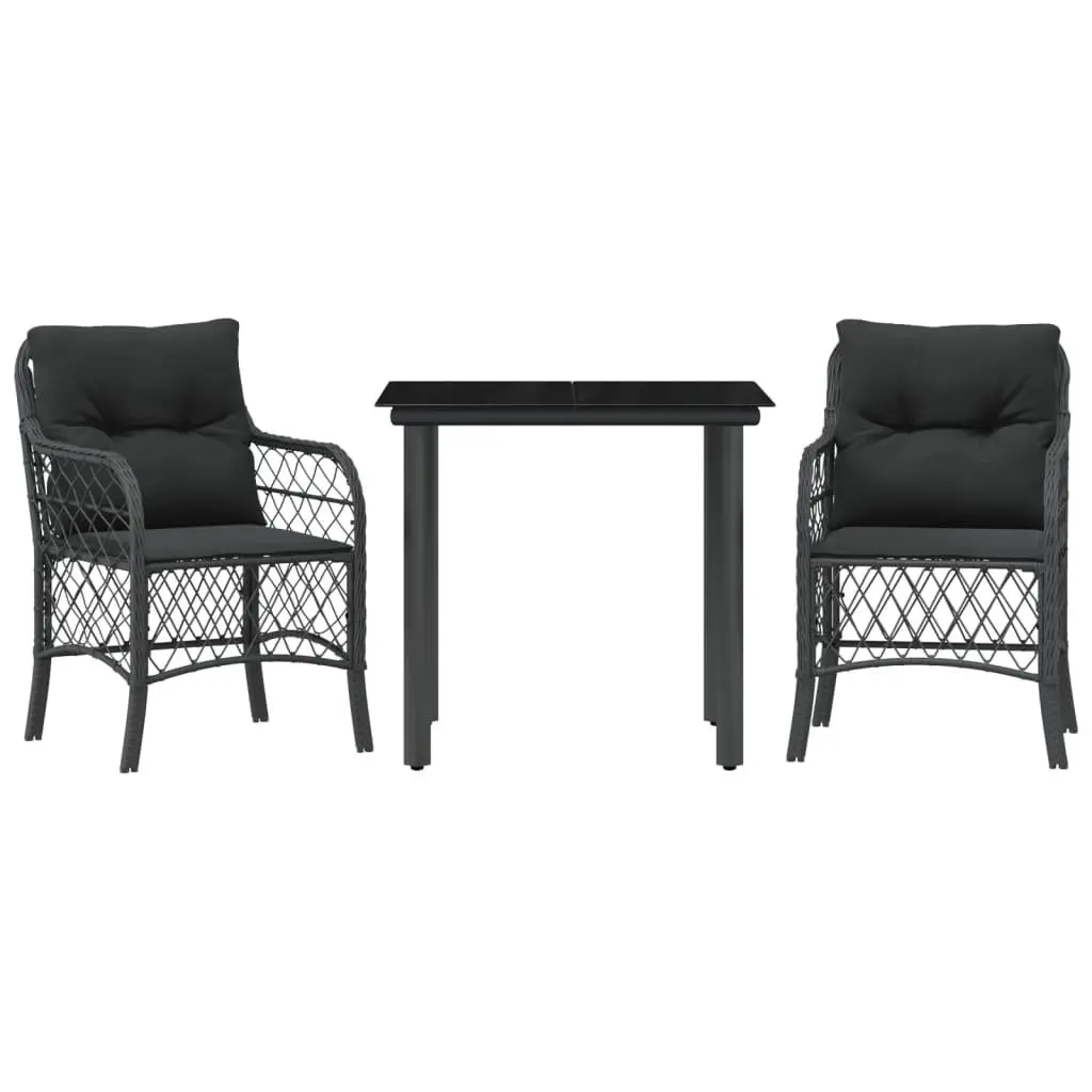Outdoor Bistro Set 3 Piece Garden Furniture with Cushions Black Poly Rattan