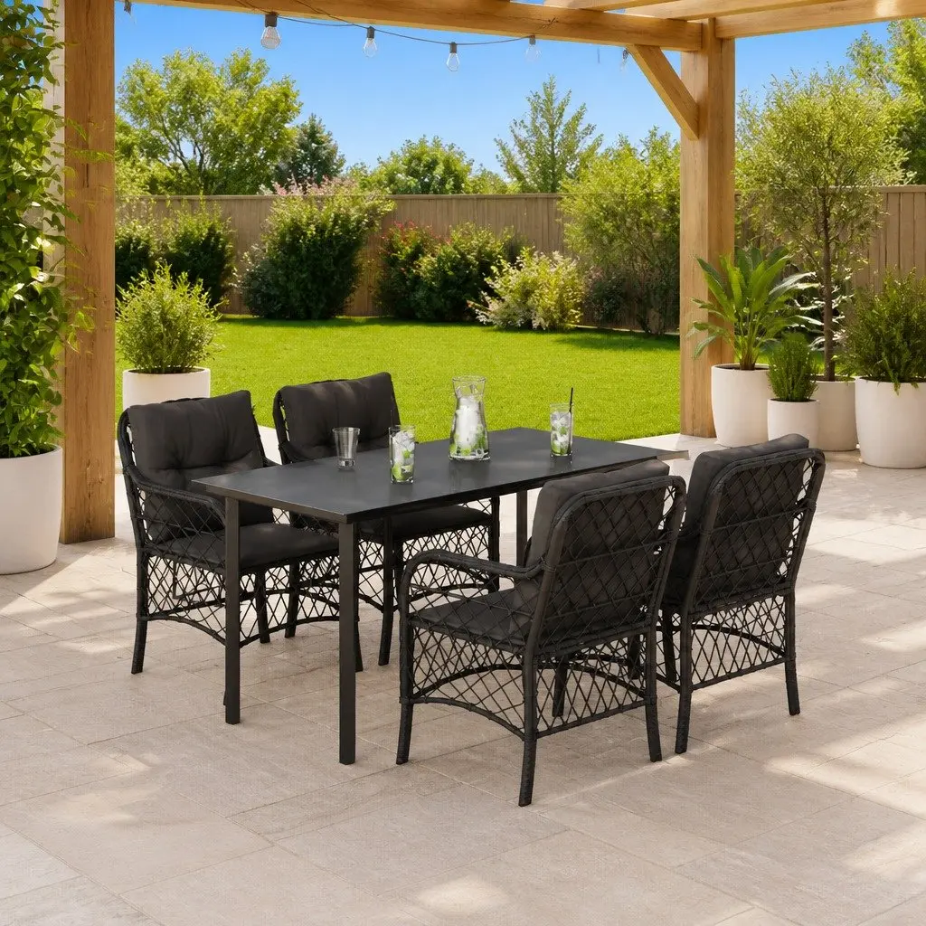 5 Piece Garden Dining Set Outdoor Patio Furniture with Cushions Black