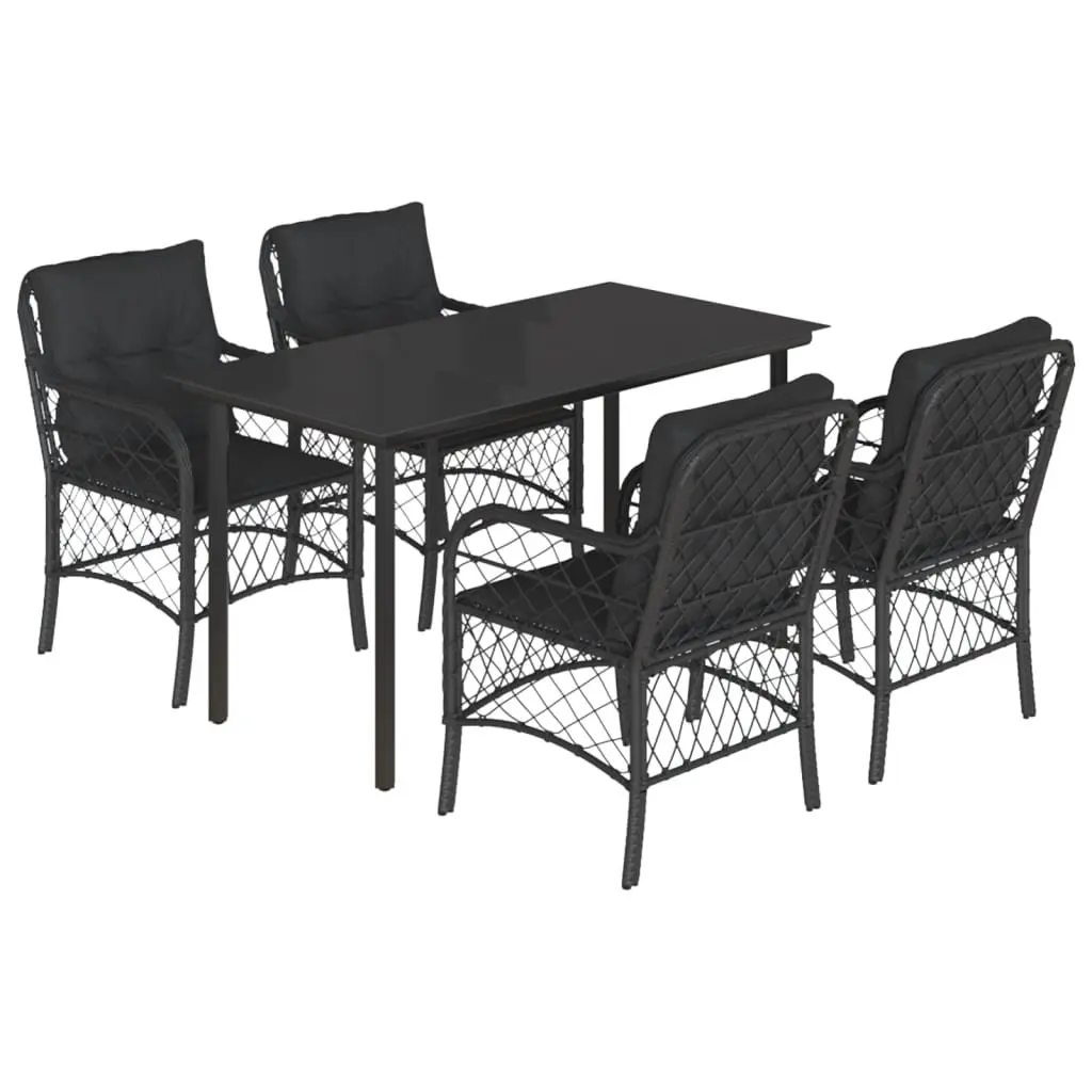 5 Piece Garden Dining Set Outdoor Patio Furniture with Cushions Black