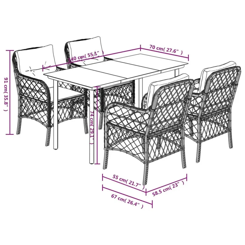 5 Piece Garden Dining Set Outdoor Patio Furniture with Cushions Black