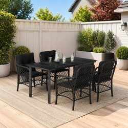 Outdoor Dining Set 5 Piece Garden Furniture Black Poly Rattan with Cushions