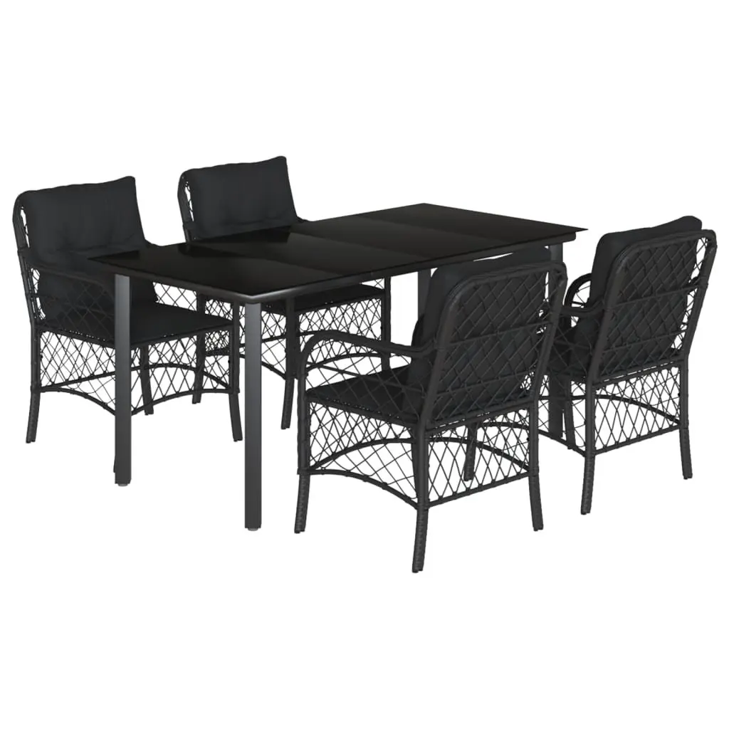 Outdoor Dining Set 5 Piece Garden Furniture Black Poly Rattan with Cushions