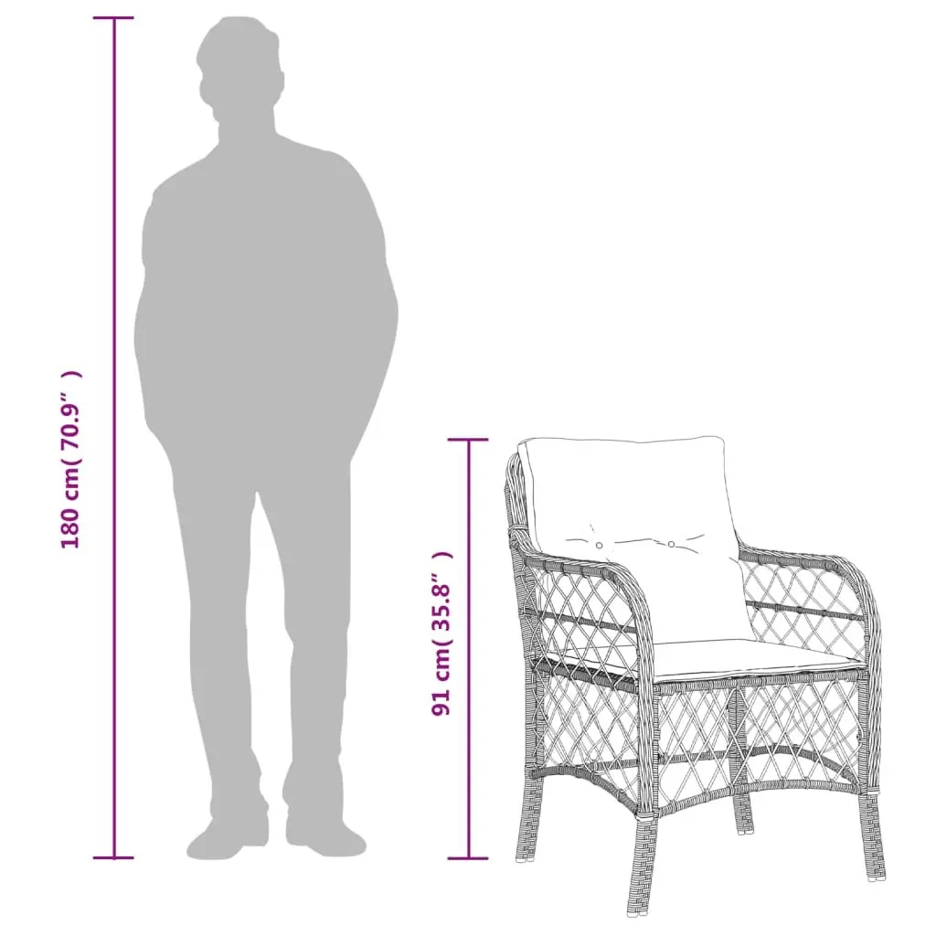 3 Piece Bistro Set Grey Poly Rattan Outdoor Garden Patio Furniture with Cushions