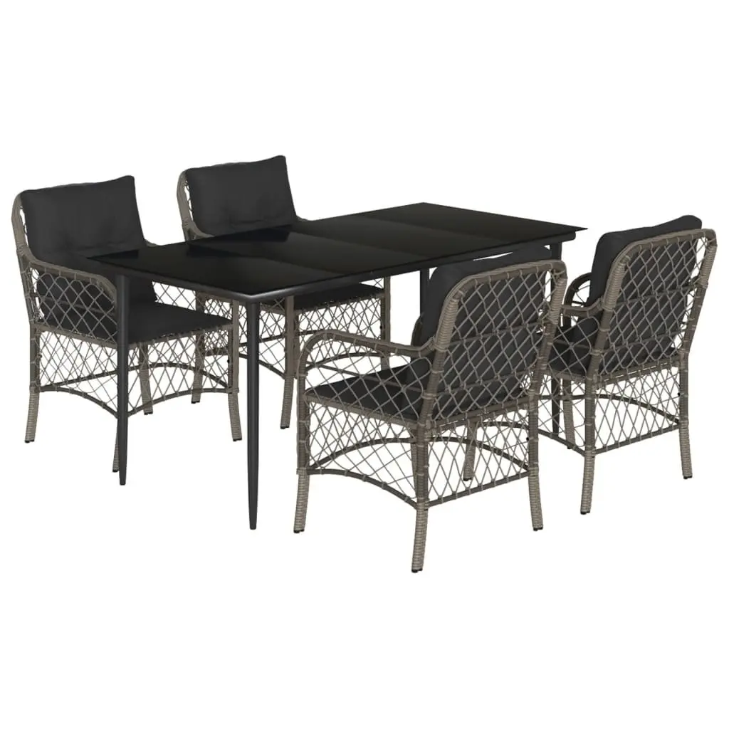 Garden Dining Set 5 Piece Outdoor Furniture Grey Poly Rattan with Cushions Patio